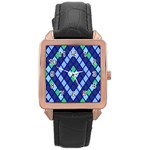 Blue Diamonds Green Grey Plaid Line Chevron Rose Gold Leather Watch  Front