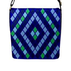 Blue Diamonds Green Grey Plaid Line Chevron Flap Messenger Bag (l)  by Mariart