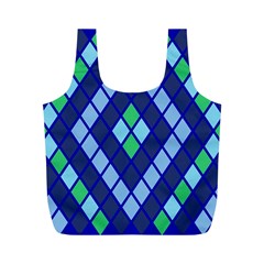 Blue Diamonds Green Grey Plaid Line Chevron Full Print Recycle Bags (m)  by Mariart