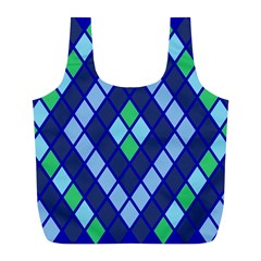 Blue Diamonds Green Grey Plaid Line Chevron Full Print Recycle Bags (l)  by Mariart