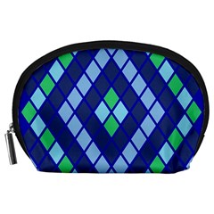 Blue Diamonds Green Grey Plaid Line Chevron Accessory Pouches (large)  by Mariart