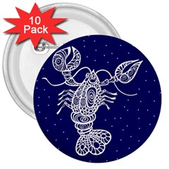 Cancer Zodiac Star 3  Buttons (10 Pack) 