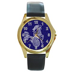 Capricorn Zodiac Star Round Gold Metal Watch by Mariart