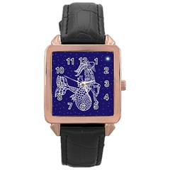 Capricorn Zodiac Star Rose Gold Leather Watch 