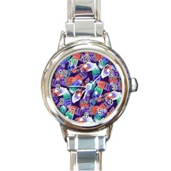 Bird Feathers Color Rainbow Animals Fly Round Italian Charm Watch by Mariart