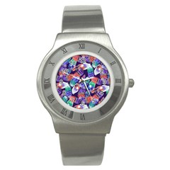 Bird Feathers Color Rainbow Animals Fly Stainless Steel Watch by Mariart