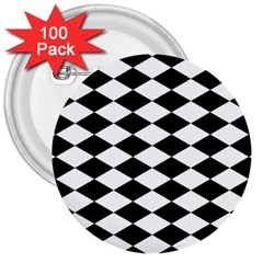 Diamond Black White Plaid Chevron 3  Buttons (100 Pack) 