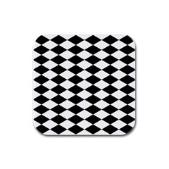 Diamond Black White Plaid Chevron Rubber Square Coaster (4 Pack) 