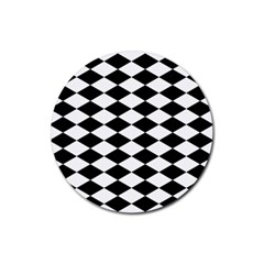 Diamond Black White Plaid Chevron Rubber Coaster (round)  by Mariart