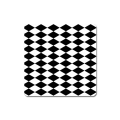 Diamond Black White Plaid Chevron Square Magnet