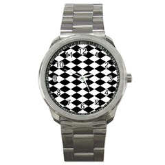 Diamond Black White Plaid Chevron Sport Metal Watch by Mariart