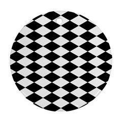 Diamond Black White Plaid Chevron Round Ornament (two Sides) by Mariart