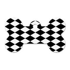 Diamond Black White Plaid Chevron Dog Tag Bone (one Side) by Mariart