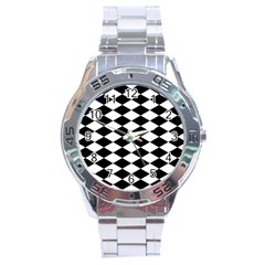 Diamond Black White Plaid Chevron Stainless Steel Analogue Watch by Mariart