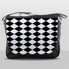 Diamond Black White Plaid Chevron Messenger Bags by Mariart