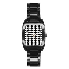 Diamond Black White Plaid Chevron Stainless Steel Barrel Watch by Mariart