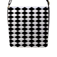 Diamond Black White Plaid Chevron Flap Messenger Bag (l)  by Mariart