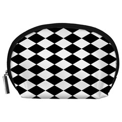 Diamond Black White Plaid Chevron Accessory Pouches (large)  by Mariart