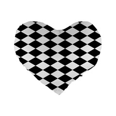 Diamond Black White Plaid Chevron Standard 16  Premium Flano Heart Shape Cushions by Mariart