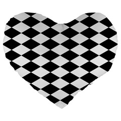 Diamond Black White Plaid Chevron Large 19  Premium Flano Heart Shape Cushions by Mariart