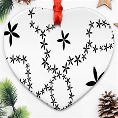 Flower Floral Black Line Wave Chevron Fleurs Ornament (heart)