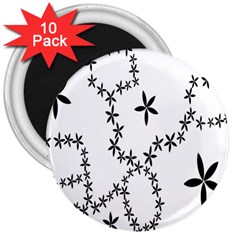 Flower Floral Black Line Wave Chevron Fleurs 3  Magnets (10 Pack) 