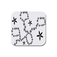 Flower Floral Black Line Wave Chevron Fleurs Rubber Square Coaster (4 pack) 