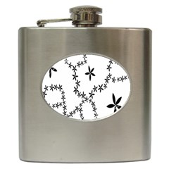 Flower Floral Black Line Wave Chevron Fleurs Hip Flask (6 oz)