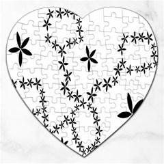 Flower Floral Black Line Wave Chevron Fleurs Jigsaw Puzzle (Heart)