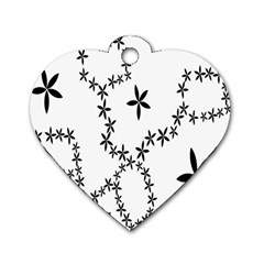 Flower Floral Black Line Wave Chevron Fleurs Dog Tag Heart (One Side)