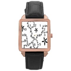 Flower Floral Black Line Wave Chevron Fleurs Rose Gold Leather Watch  by Mariart