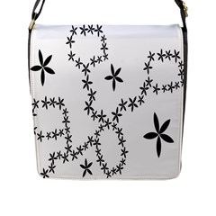 Flower Floral Black Line Wave Chevron Fleurs Flap Messenger Bag (L) 