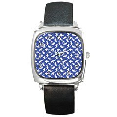 Birds Silhouette Pattern Square Metal Watch