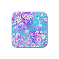 Flowers Cute Pattern Rubber Coaster (square)  by Nexatart