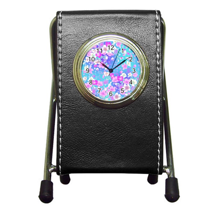 Flowers Cute Pattern Pen Holder Desk Clocks