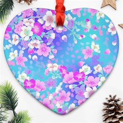 Flowers Cute Pattern Heart Ornament (two Sides) by Nexatart