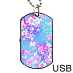 Flowers Cute Pattern Dog Tag Usb Flash (one Side) by Nexatart