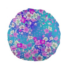 Flowers Cute Pattern Standard 15  Premium Flano Round Cushions by Nexatart