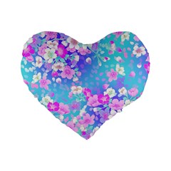 Flowers Cute Pattern Standard 16  Premium Flano Heart Shape Cushions by Nexatart