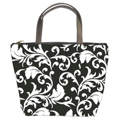 Black And White Floral Patterns Bucket Bags by Nexatart