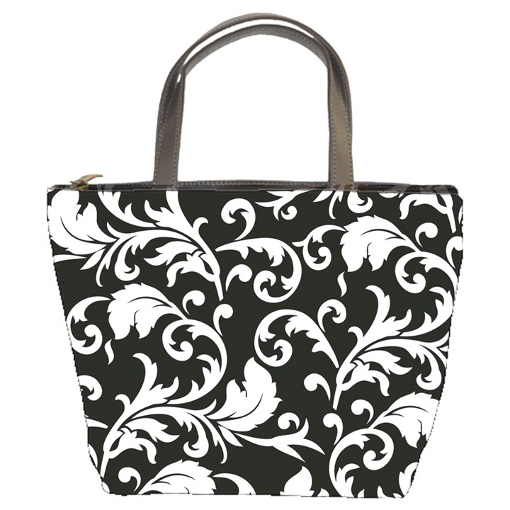 Black And White Floral Patterns Bucket Bags