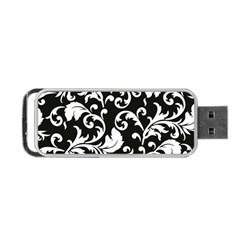 Black And White Floral Patterns Portable Usb Flash (one Side) by Nexatart