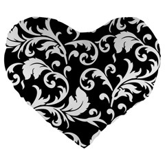 Black And White Floral Patterns Large 19  Premium Heart Shape Cushions