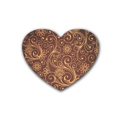 Gold And Brown Background Patterns Heart Coaster (4 Pack) 