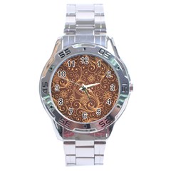 Gold And Brown Background Patterns Stainless Steel Analogue Watch