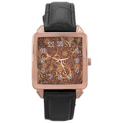 Gold And Brown Background Patterns Rose Gold Leather Watch  by Nexatart