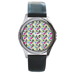 Cool Graffiti Patterns  Round Metal Watch by Nexatart