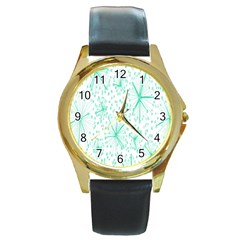 Pattern Floralgreen Round Gold Metal Watch by Nexatart