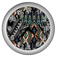 Ethnic Art Pattern Wall Clocks (silver)  by Nexatart