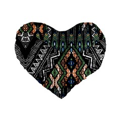 Ethnic Art Pattern Standard 16  Premium Flano Heart Shape Cushions by Nexatart